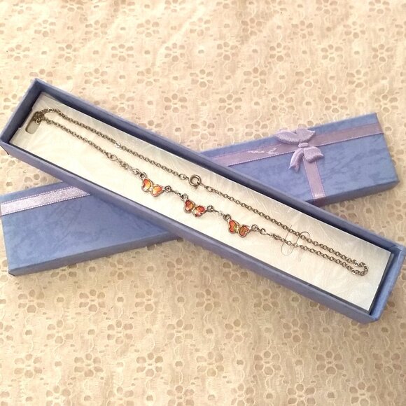 Source Unknown Jewelry - Vintage Handmade Silver Tone Colorful Tiny 3 Butterflies Enamel Necklace